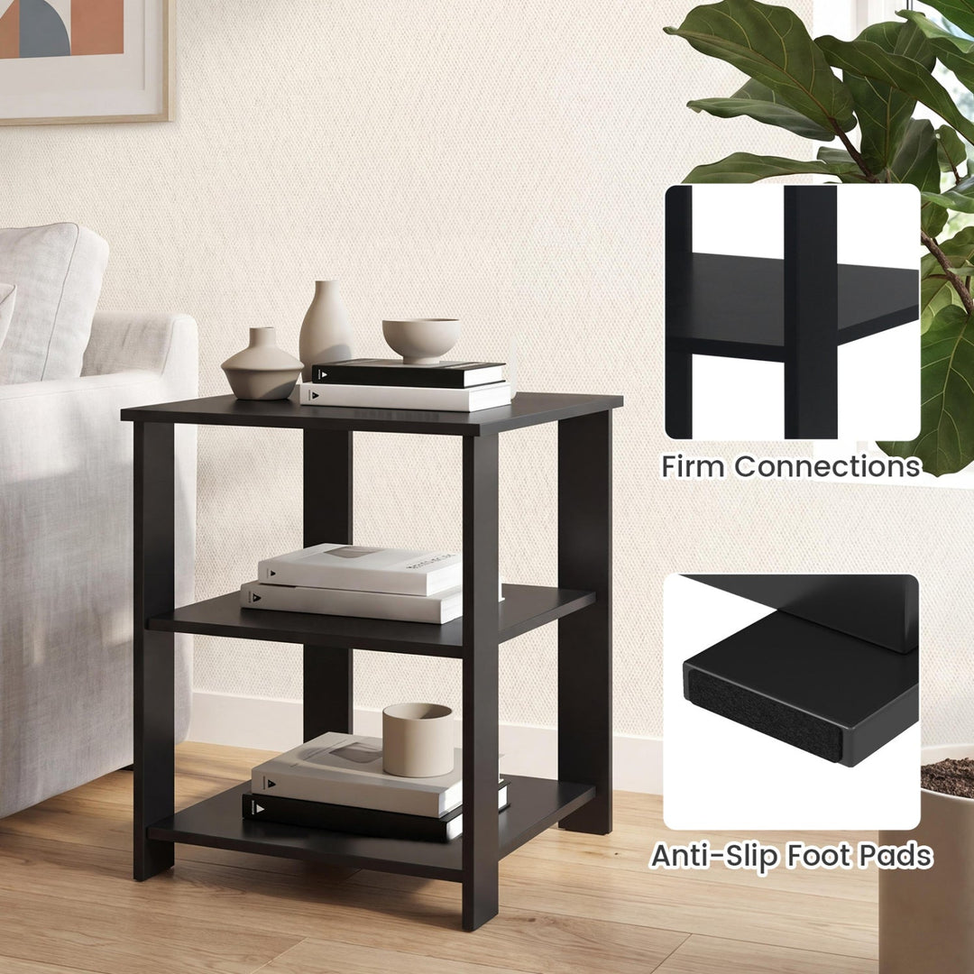 3-Tier Square Side Table with Open Storage Shelves