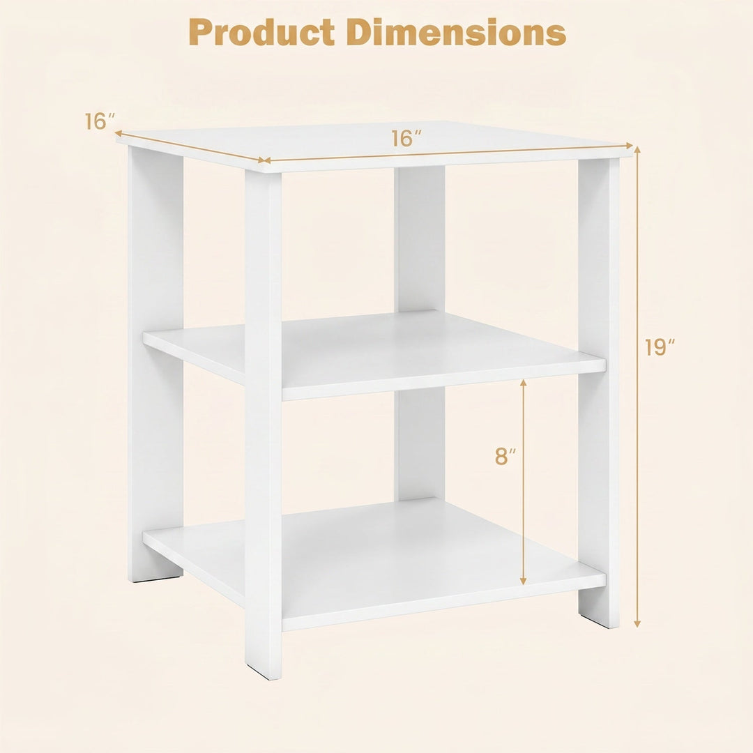 3-Tier Square Side Table with Open Storage Shelves
