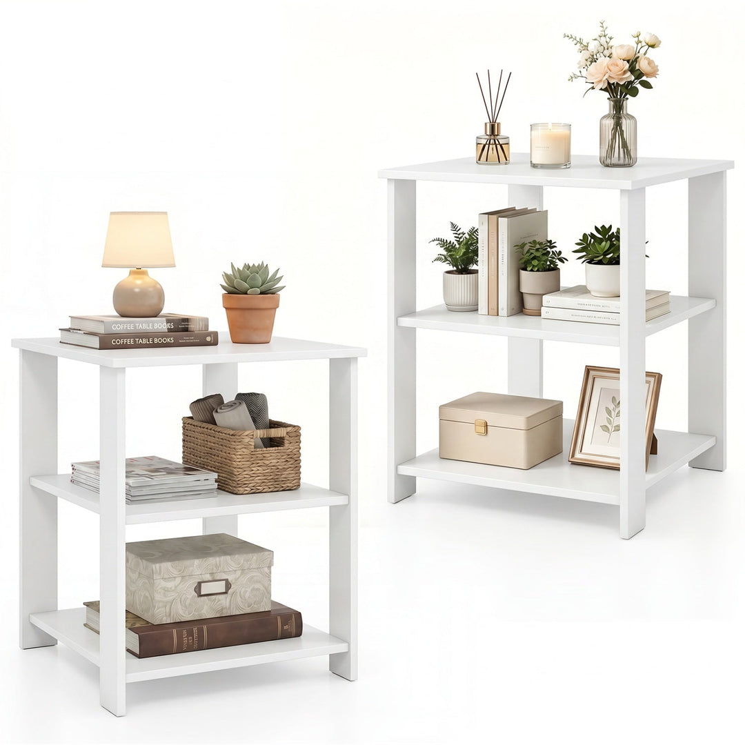 3-Tier Square Side Table with Open Storage Shelves Set of 2