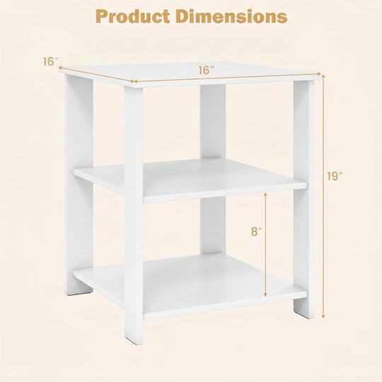 3-Tier Square Side Table with Open Storage Shelves Set of 2