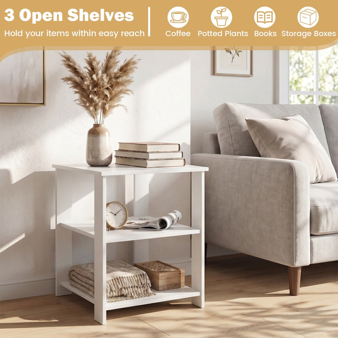 3-Tier Square Side Table with Open Storage Shelves Set of 2