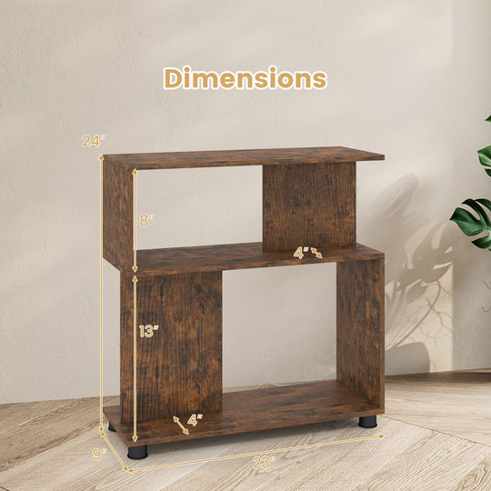 3-Tier S-Shaped Bookshelf with Adjustable Feet