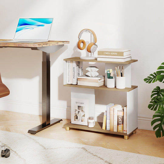 3-Tier S-Shaped Bookshelf with Adjustable Feet