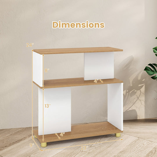 3-Tier S-Shaped Bookshelf with Adjustable Feet