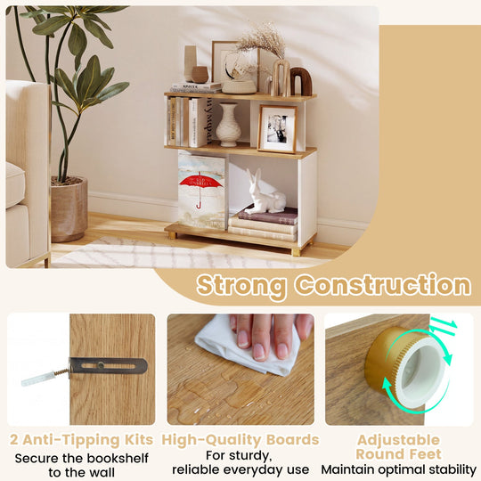3-Tier S-Shaped Bookshelf with Adjustable Feet