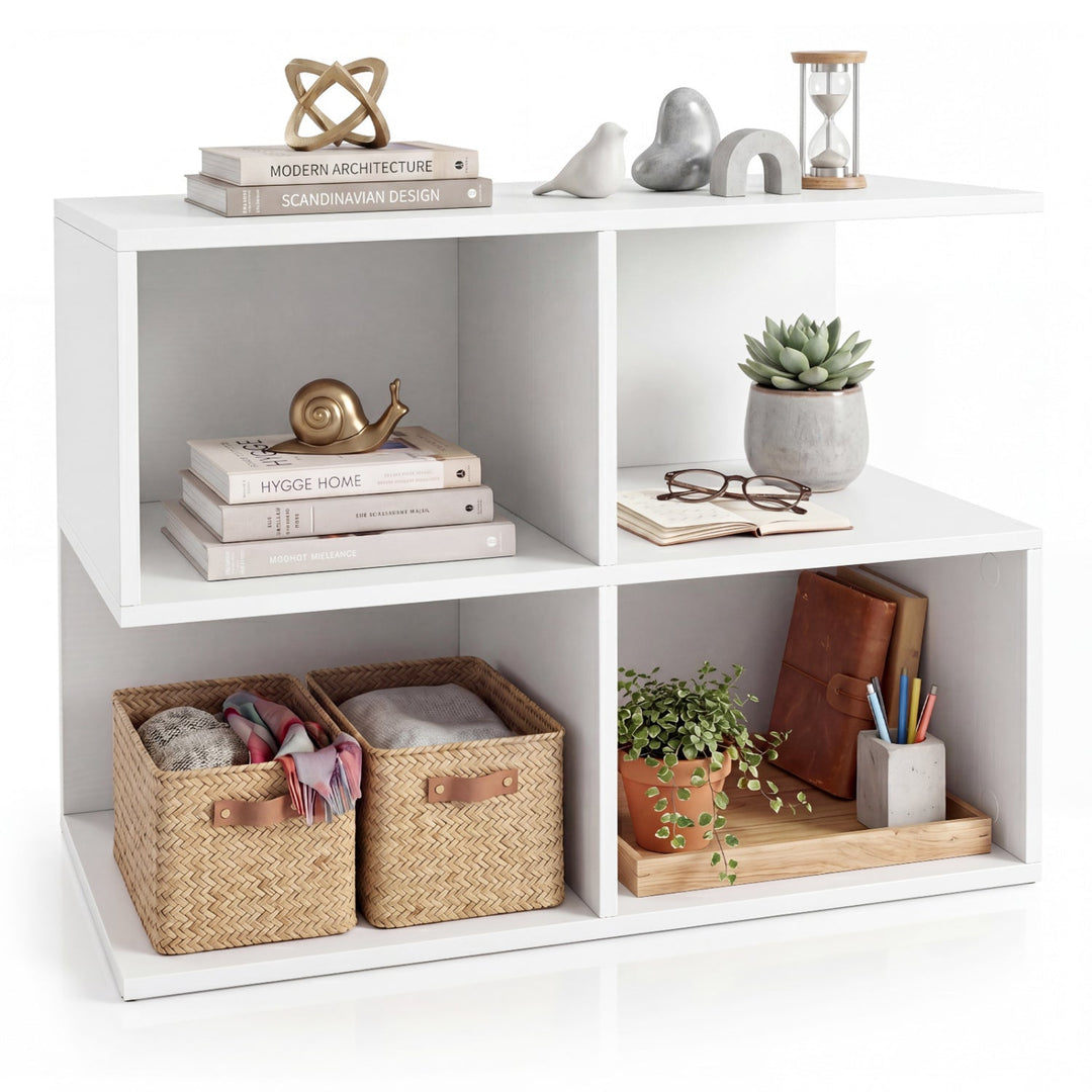 3-Tier S-Shaped End Table with 4 Storage Cubes