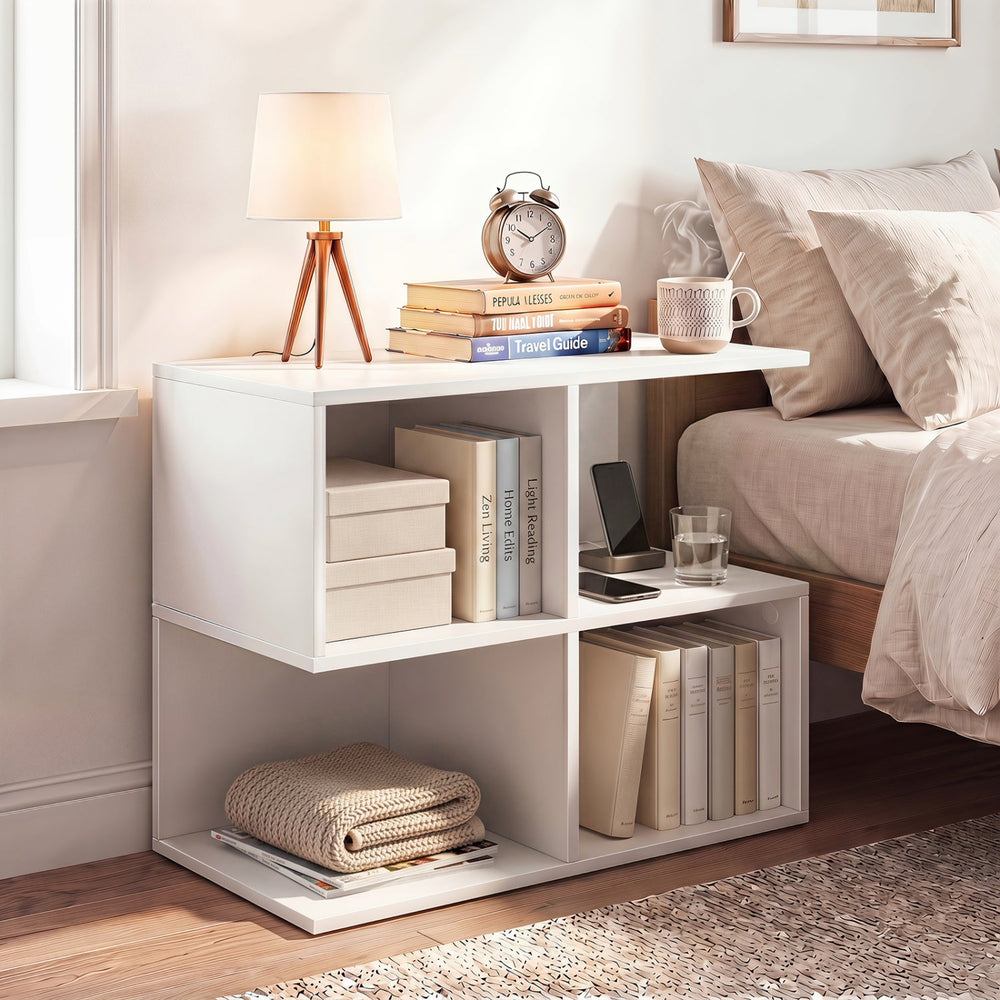 3-Tier S-Shaped End Table with 4 Storage Cubes