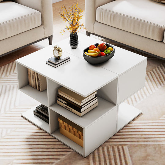 3-Tier S-Shaped End Table with 4 Storage Cubes