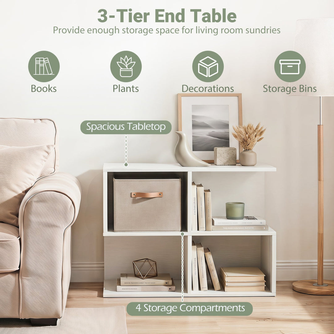 3-Tier S-Shaped End Table with 4 Storage Cubes