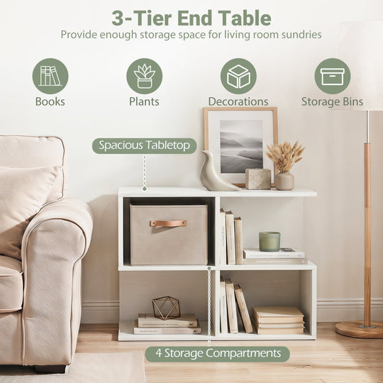 3-Tier S-Shaped End Table with 4 Storage Cubes