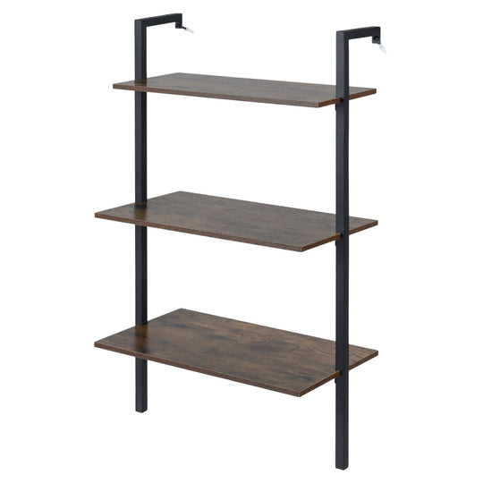 3-Tier Wall Mounted Ladder Bookshelf - Rustic Brown