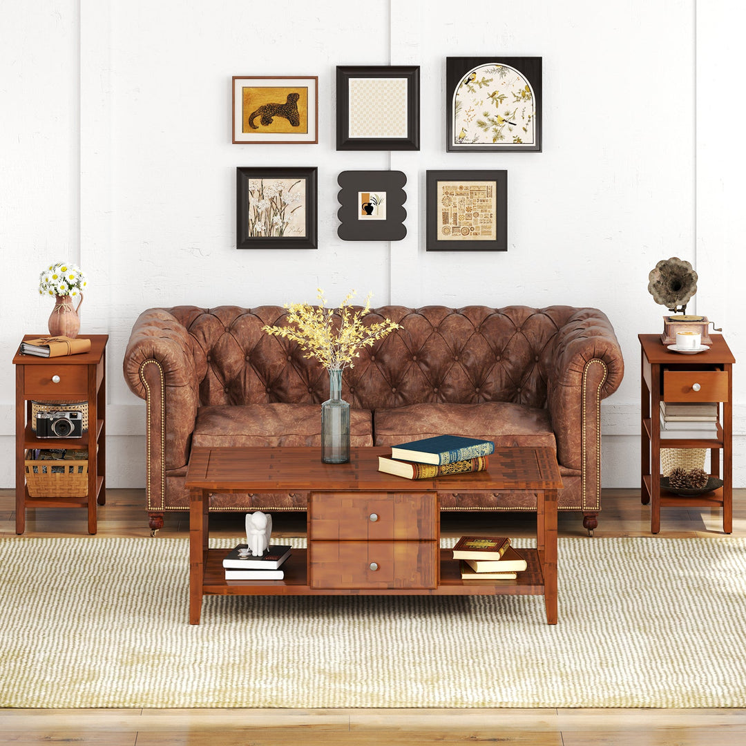 3-Tier Narrow End Table with Drawer and Storage Shelves Set of 2