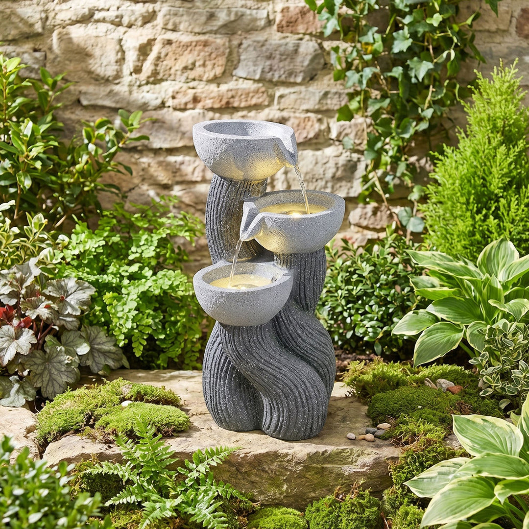 3-Tier Outdoor Water Fountain with LED Lights, 18.5 Inch