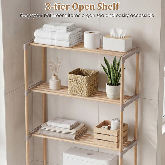 3-Tier Over The Toilet Storage Rack with Open Shelves-Gray