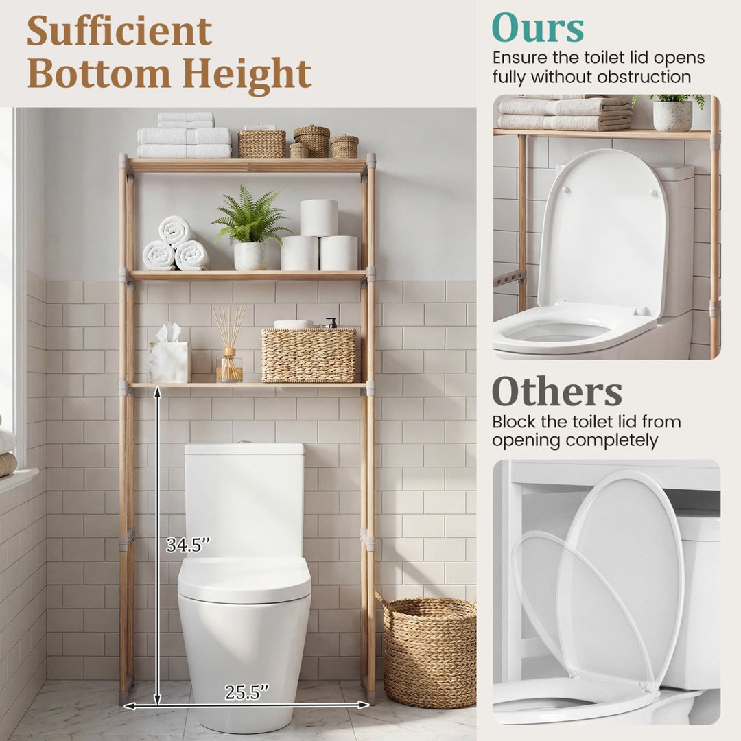 3-Tier Over The Toilet Storage Rack with Open Shelves-Gray