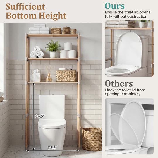 3-Tier Over The Toilet Storage Rack with Open Shelves-Gray