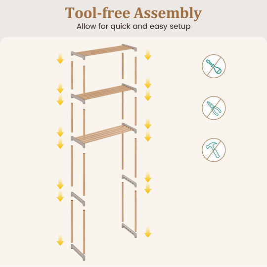 3-Tier Over The Toilet Storage Rack with Open Shelves-Gray