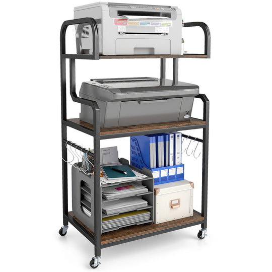3-Tier Rolling Printer Stand Home Office Large Printer Cart with Storage Shelves