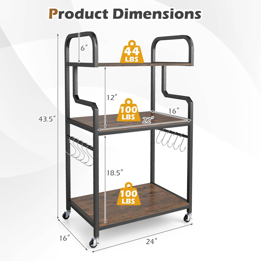 3-Tier Rolling Printer Stand Home Office Large Printer Cart with Storage Shelves