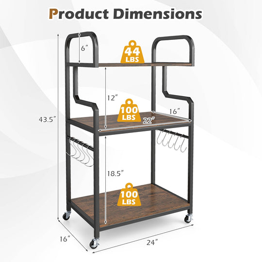 3-Tier Rolling Printer Stand Home Office Large Printer Cart with Storage Shelves