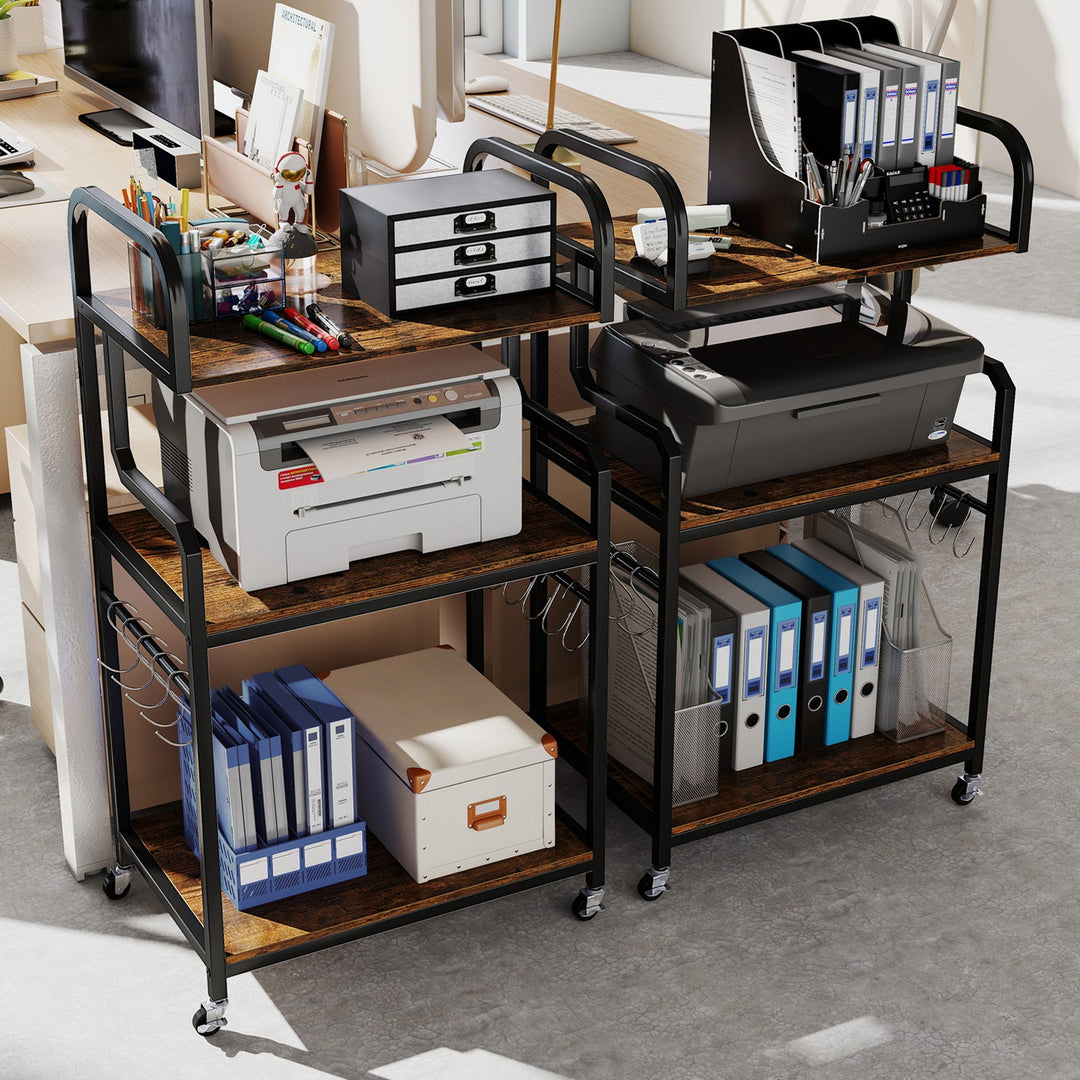 3-Tier Rolling Printer Stand Home Office Large Printer Cart with Storage Shelves