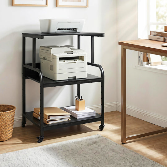 3-Tier Rolling Printer Stand with Adjustable Shelf