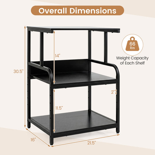 3-Tier Rolling Printer Stand with Adjustable Shelf