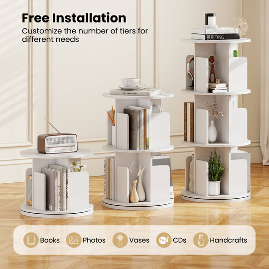 3-Tier Rotating Bookshelf with Dividers and Anti-falling Baffles
