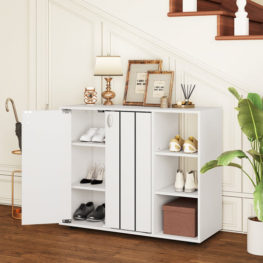 3-Tier Shoe Cabinet with Doors with Adjustable Open Shelves for Entryway