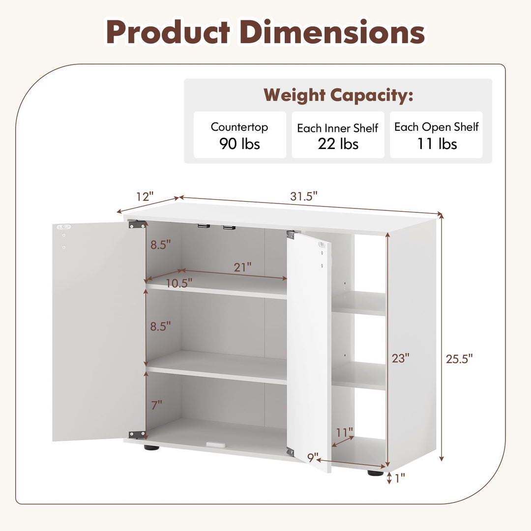 3-Tier Shoe Cabinet with Doors with Adjustable Open Shelves for Entryway