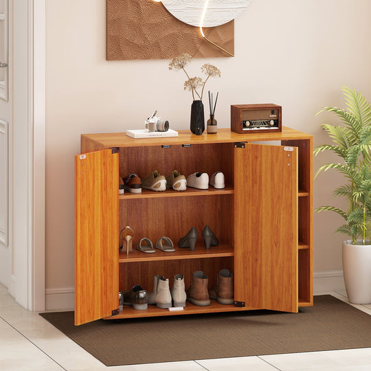 3-Tier Shoe Cabinet with Doors with Adjustable Open Shelves for Entryway
