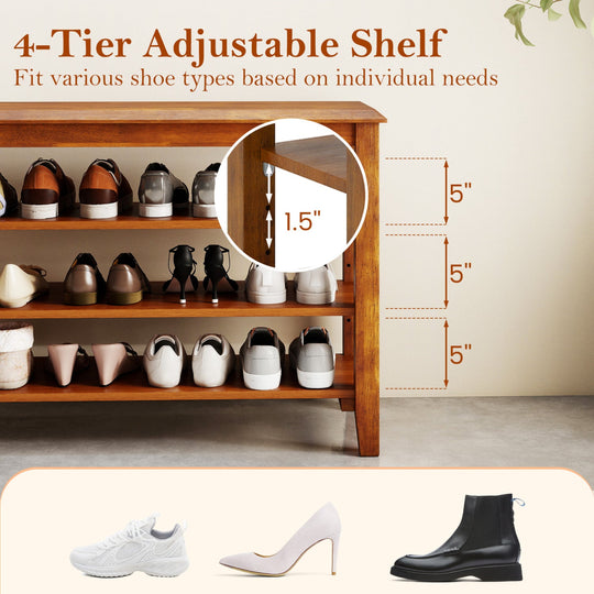 3-Tier Shoe Rack Bench with Adjustable Shelves for Entryway and Living Room
