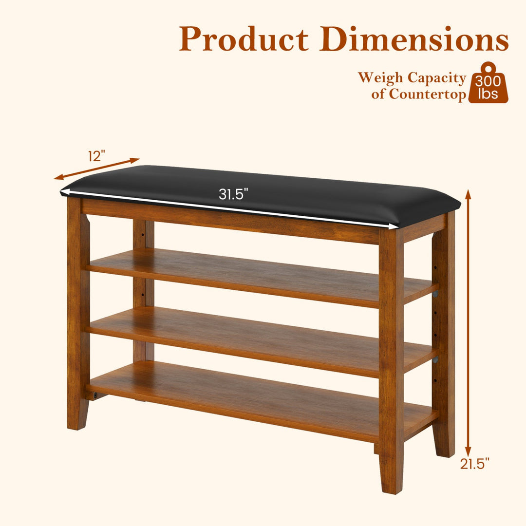 3-Tier Shoe Rack Bench with Adjustable Shelves and Soft Cushion for Entryway and Living Room