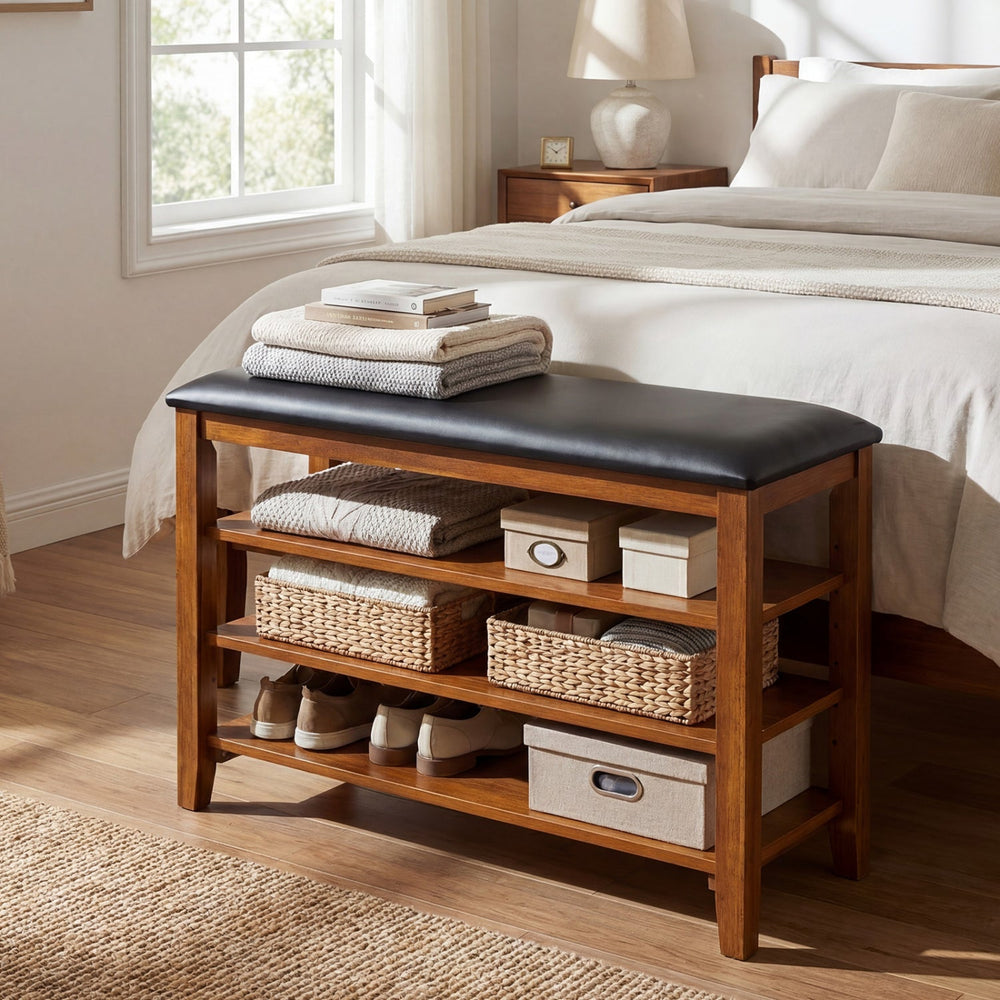 3-Tier Shoe Rack Bench with Adjustable Shelves and Soft Cushion for Entryway and Living Room