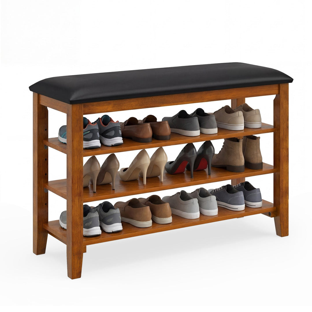 3-Tier Shoe Rack Bench with Adjustable Shelves and Soft Cushion for Entryway and Living Room