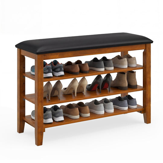 3-Tier Shoe Rack Bench with Adjustable Shelves and Soft Cushion for Entryway and Living Room