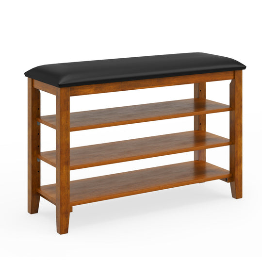 3-Tier Shoe Rack Bench with Adjustable Shelves and Soft Cushion for Entryway and Living Room