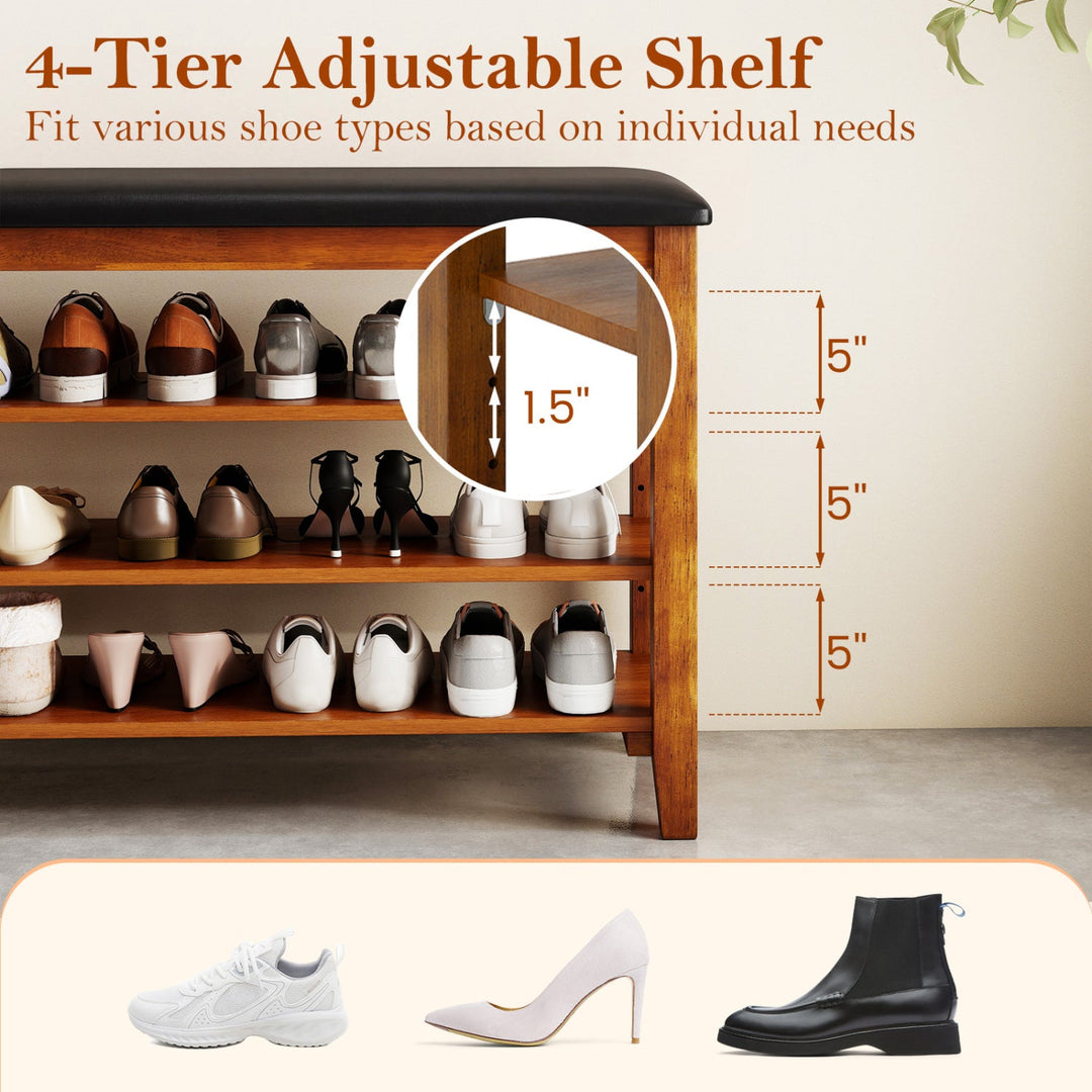 3-Tier Shoe Rack Bench with Adjustable Shelves and Soft Cushion for Entryway and Living Room