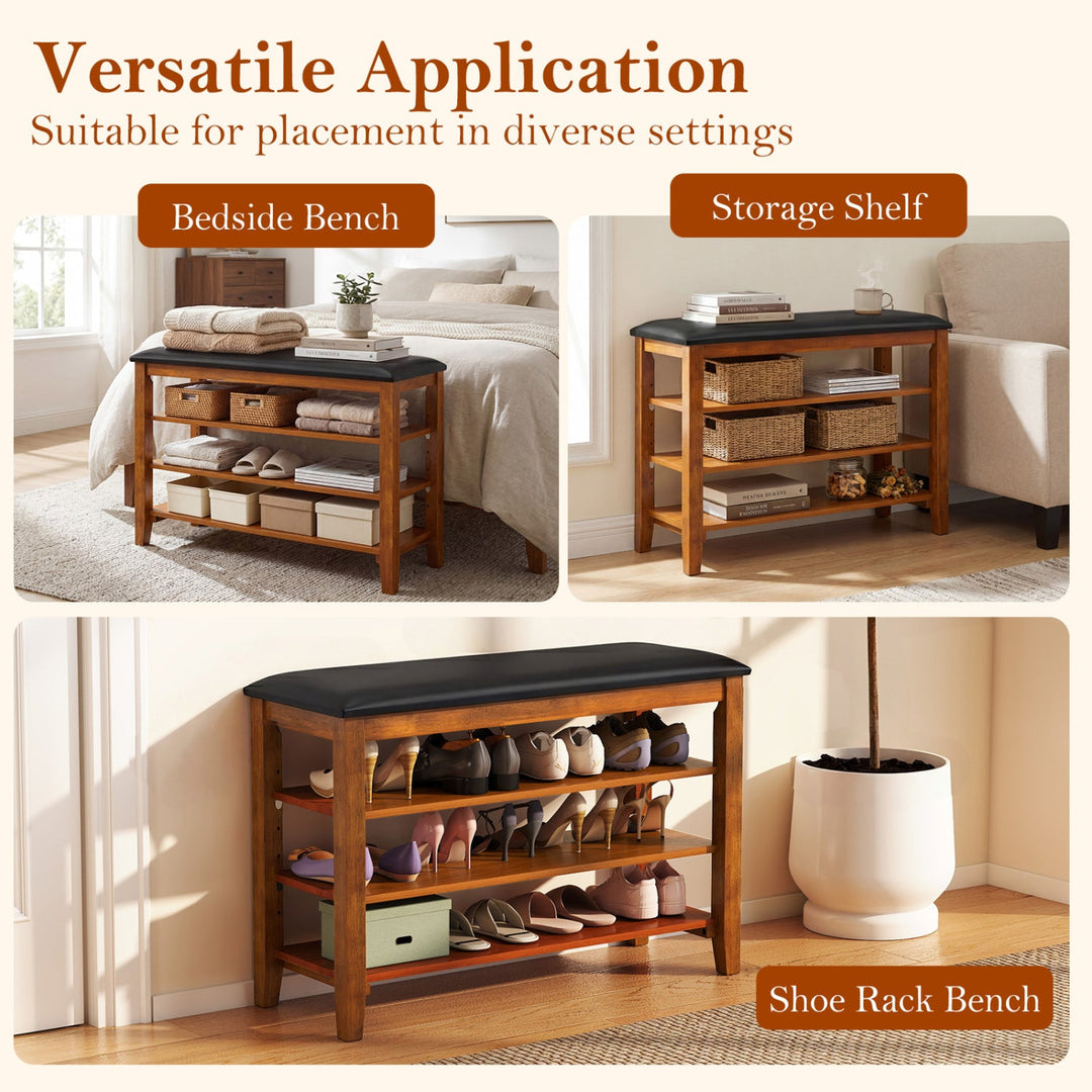 3-Tier Shoe Rack Bench with Adjustable Shelves and Soft Cushion for Entryway and Living Room