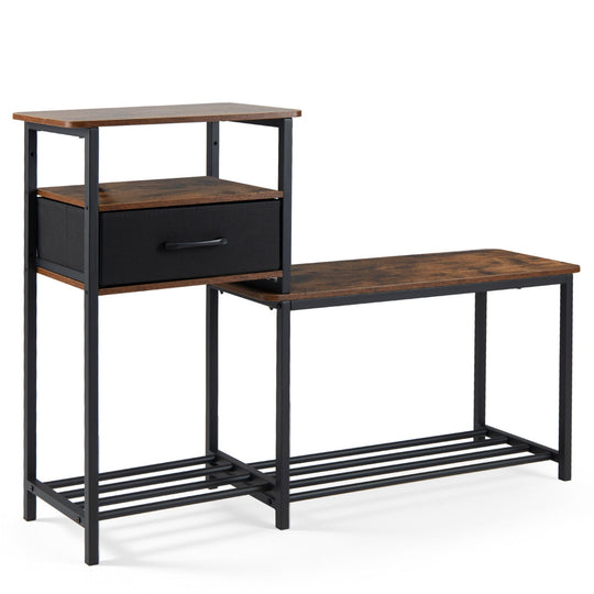 3-Tier Shoe Storage Bench with Drawer and Metal Frame