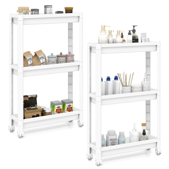 3-Tier Slim Rolling Storage Cart 2-Pack Mobile Bathroom Organizer with Wheels