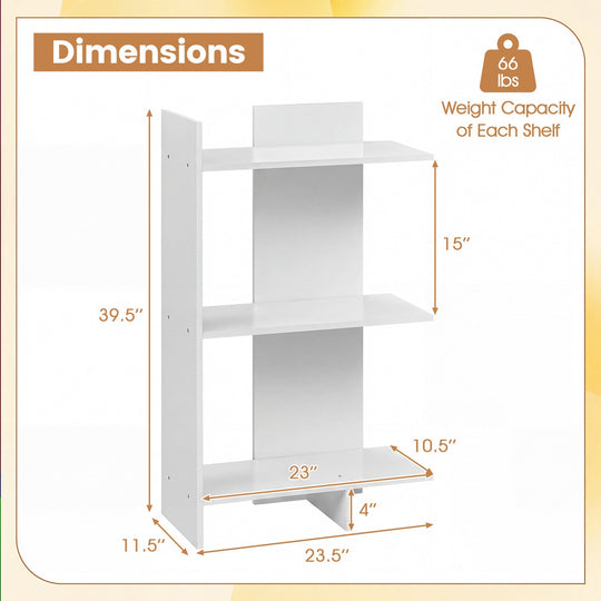 3 Tier Wooden Bookshelf with Anti-Tipping Kit