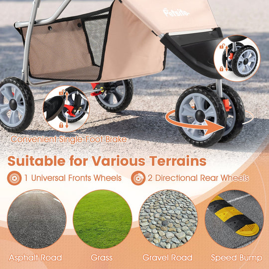 3 Wheel Pet Stroller for Small Dogs Cats up to 33 LBS