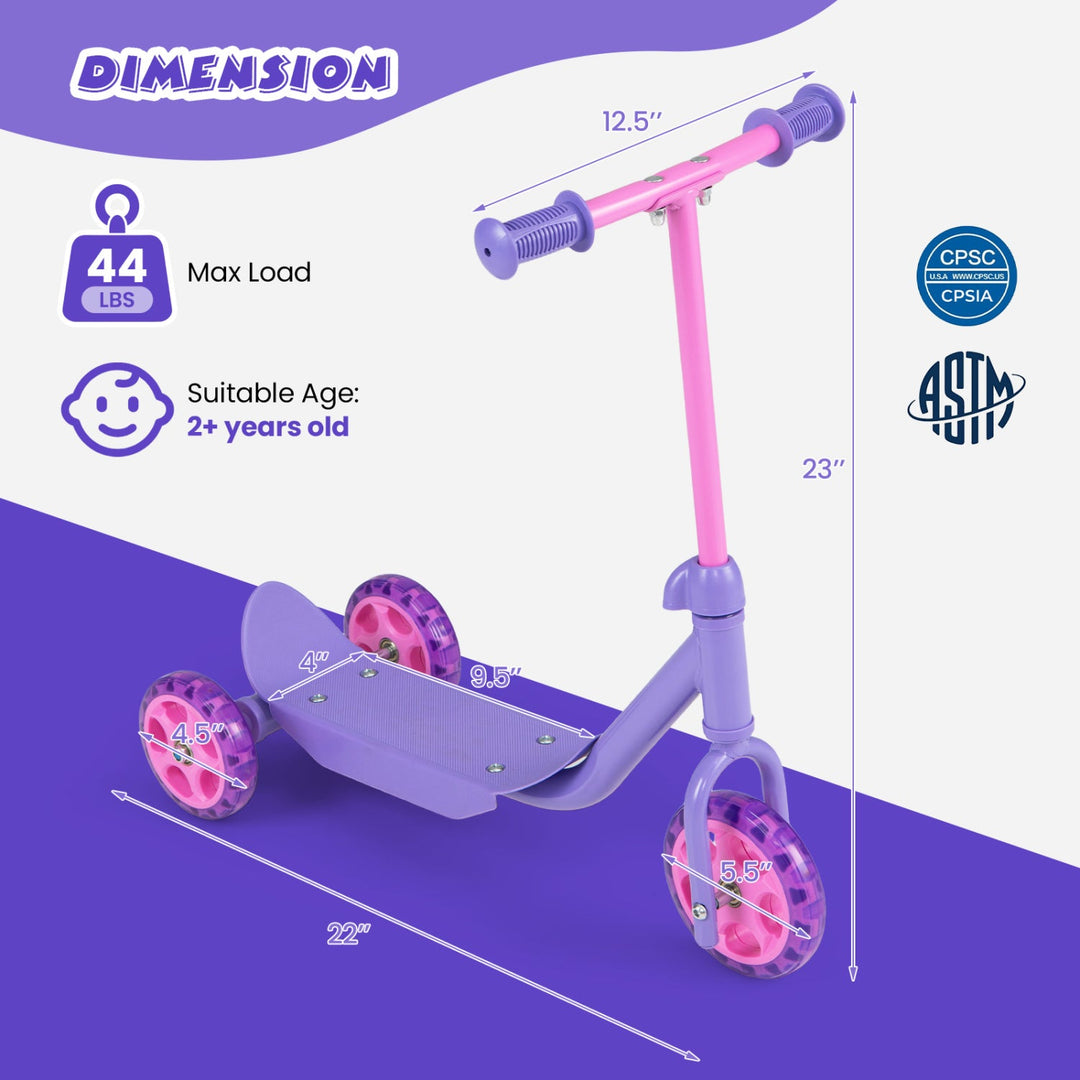 3 Wheels Scooter for Kids Age 2+ with LED Light-Up Wheels and Wide Anti-Slip Deck