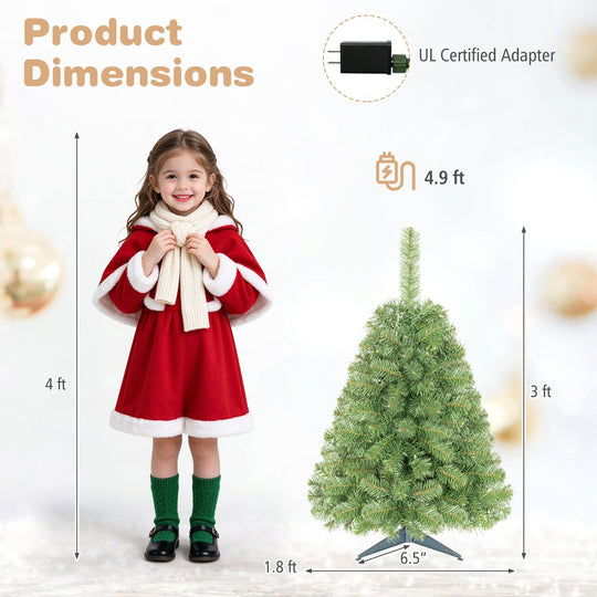 3 ft Pre-Lit Artificial Mini Christmas Tree with 100 Warm White LED Lights