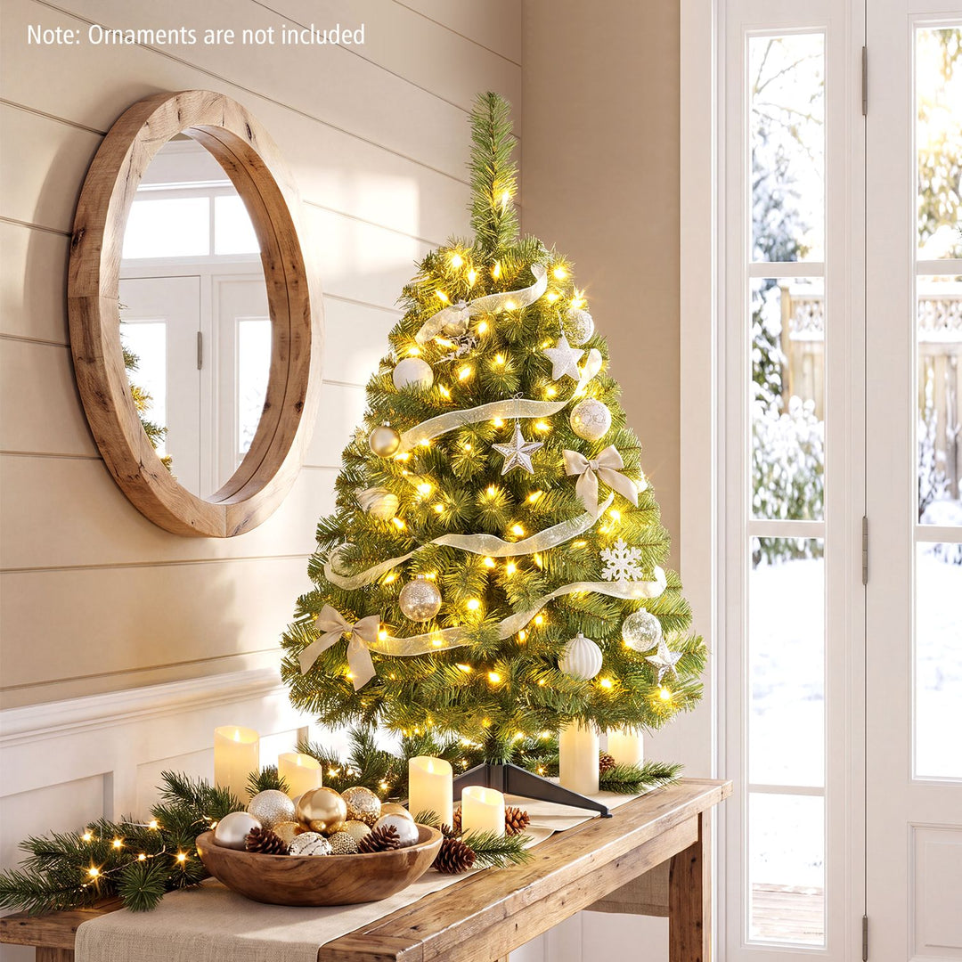 3 ft Pre-Lit Artificial Mini Christmas Tree with 100 Warm White LED Lights