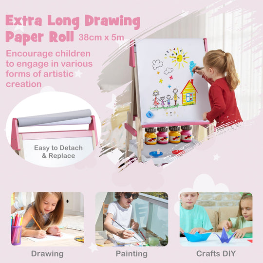 3-in-1 Kids Art Easel with Magnetic Whiteboard & Chalkboard