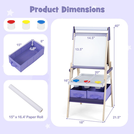3-in-1 Kids Art Easel with Magnetic Whiteboard & Chalkboard