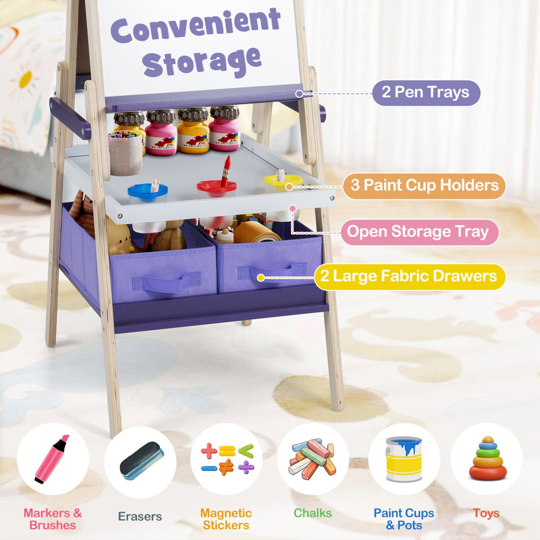 3-in-1 Kids Art Easel with Magnetic Whiteboard & Chalkboard