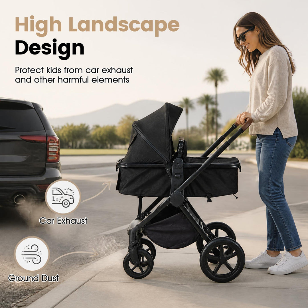 3-in-1 Convertible High Landscape Bassinet Stroller